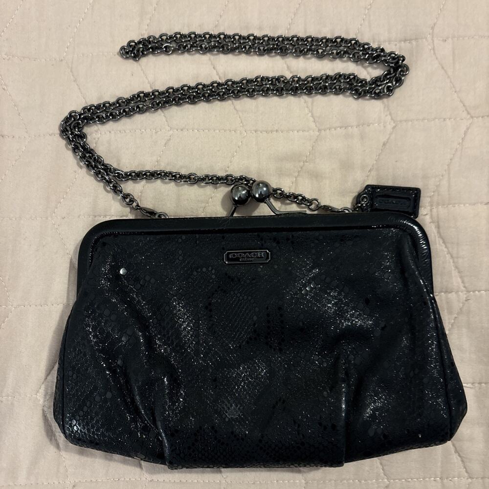 Coach Madison Sequin Python Kisslock Clutch Bag Black Gray Evening Bag 21274